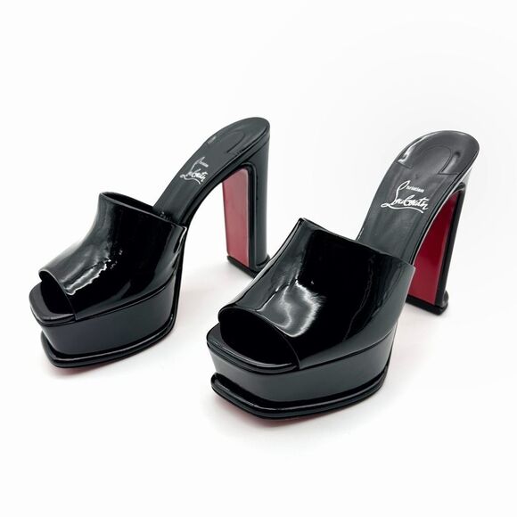 Christian Louboutin Shoes - CHRISTIAN LOUBOUTIN Amali Black Patent Leather Mules Size 40 Platform Heels